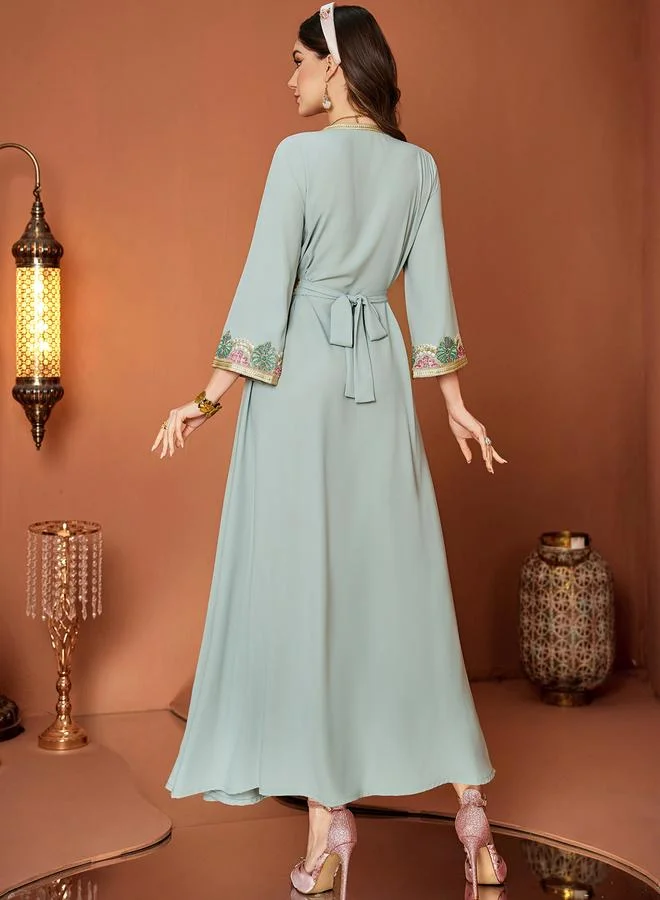Take Two Women Light Blue Embellished Golden Trim Jalabiya